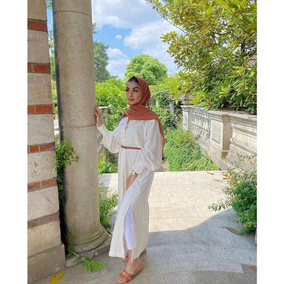 H&M Wide Cut Kaftan Dress Cream New - Picture 10 of 11